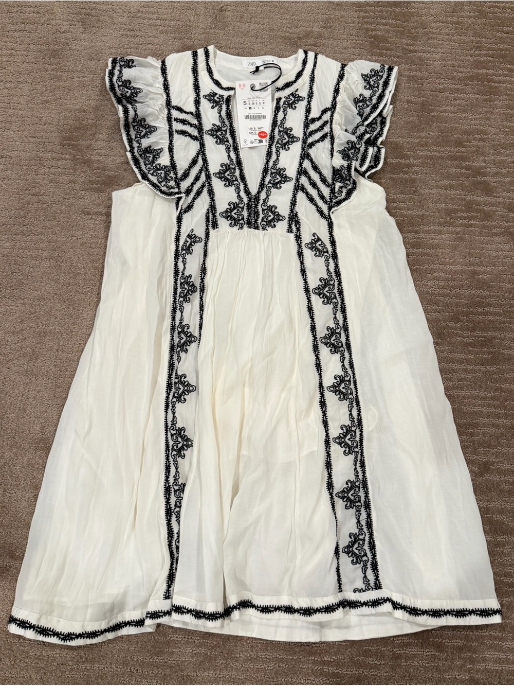 Zara White Dress with Black Embroidery